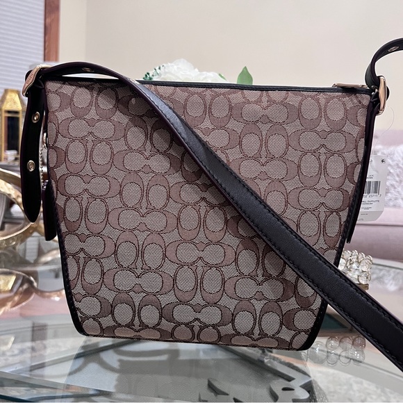Coach Small Dufflette In Signature Jacquard Crossbody Bag Khaki Brown 25697 - Picture 7 of 11
